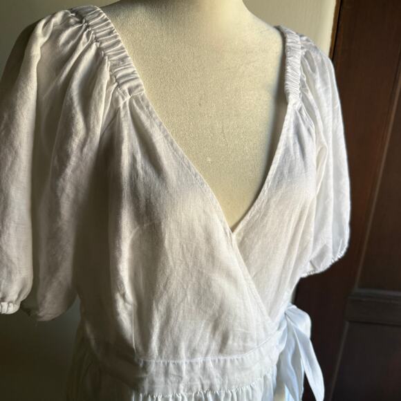 LILLY PULITZER | Iralee White Linen Wrap Tiered Skirt Puff Sleeve Dress | Size 8 - Picture 5 of 9